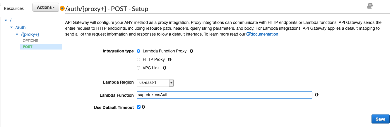 Creating a POST method in AWS API gateway